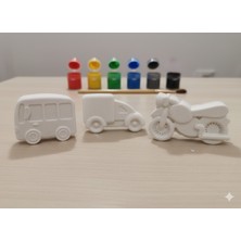 Dudu Gift Taş Tozu Boyama Seti- Taşıtlar - 3'lü Rastgele Set + 6 Ana Renk Boya+Fırça