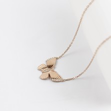 Trend Robo 925 Ayar Gümüş Rose Kelebek Kolye ve Şık Işıklı Kutu