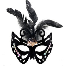 Eco Lounge Siyah Süet Tüylü Kelebek Figür Parti Maskesi