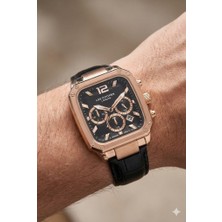 Lee Cooper Siyah Deri Kordon Erkek Kol Saati | 39 mm Rose Renk Çelik Kasa, Mineral Cam, 5ATM