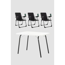 Dekozum 3 Adet Katlanır Bardaklıklı Kamp Sandalye ve Masa Seti,taşınabilir Piknik Bahçe Sandalyesi Masa Seti