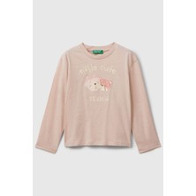 United Colors Of Benetton Toz Pembe Kadın / Kız Kk_önü Parıltılı Baskılı Bisiklet Yaka Uzun Kollu T-Shirt Model Kodu: ( 35RYG10K712U)