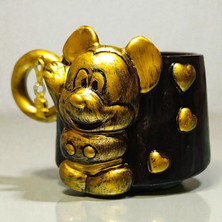 Bonita Bon Luxe El Yapımı 3D Yaldızlı Mickey Minnie Figürlü Hediye Harf Yada Kalp Charm'lı Kişiye Özel Seramik Kupa