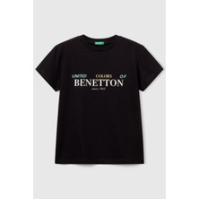 United Colors Of Benetton Siyah Erkek Ej_önü Logo Baskılı Bisiklet Yaka T-Shirt Model Kodu: ( 3I1XC10Q4100)