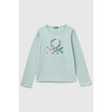 United Colors Of Benetton Su Yeşili Kadın / Kız Kj Uk_önü Pullu Logo Işlemeli Bisiklet Yaka Uzun Kollu T-Shirt Model Kodu: ( 3ATNC10L017H)