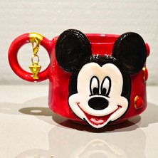 Bonita Bon Luxe El Yapımı 3D Yaldızlı Mickey Minnie Figürlü Hediye Harf Yada Kalp Charm'lı Kişiye Özel Seramik Kupa