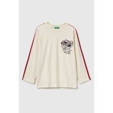 United Colors Of Benetton Ekru Erkek Ej_önü Baskılı Kontrast Bant Detaylı Uzun Kollu T-Shirt Model Kodu: ( 3ATNC10R73C9)