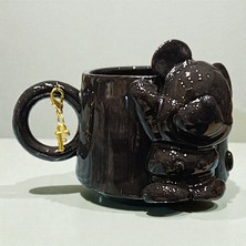 Bonita Bon Luxe El Yapımı 3D Yaldızlı Mickey Minnie Figürlü Hediye Harf Yada Kalp Charm'lı Kişiye Özel Seramik Kupa