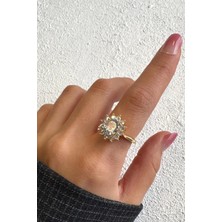 Leo'Stone Özel Seri Duchess Zirkon Taşlı Tek Taş Tasarım Ayarlanabilir Kadın Çelik Yüzük Altın