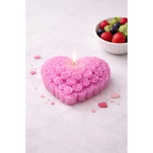 Likya Candle 2'li Kalp Şeklinde Pembe Gül Desenli Kokulu Romantik Dekoratif Mum
