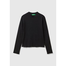 United Colors Of Benetton Siyah Kadın / Kız Kj Uk_overlok Dikiş Detaylı Yüksek Yaka Uzun Kollu T-Shirt Model Kodu: ( 3F1AC203O100)