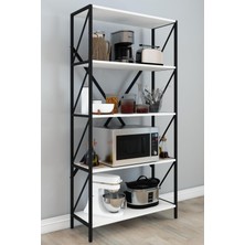 Dekozum 5 Raflı Metal Mutfak Düzenleyici Raf Metal 5 Raflı Kitaplık Mutfak Rafı Baharatlık Beyaz