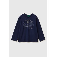 United Colors Of Benetton Lacivert Erkek Ek_önü Logo Baskılı Uzun Kollu T-Shirt Model Kodu: ( 3ATNG10KT252)