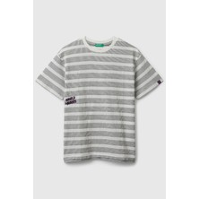 United Colors Of Benetton Mix Erkek Ej_çizgili Önü Yazı Detaylı Kolu Logo Etiketli Oversize T-Shirt Model Kodu: ( 38F1C10PU901)