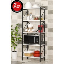 Dekozum 5 Raflı Metal Mutfak Düzenleyici Raf Metal 5 Raflı Kitaplık Mutfak Rafı Baharatlık Beyaz 150 cm