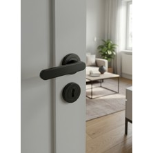 Merkezoğlu Yüksel Alfa Mat Siyah Kapı Kolu Oda Tipi Yuvarlak Rozet 1 Takım (2 Adet)