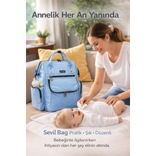 Sevil Çanta Venüs Mavi  Siyah Aksesuar Geniş Fonksiyonel Anne Bebek Bakım Sırt Çantası