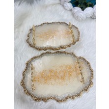 Epoksi Tepsi Gold Detaylı Lüx Nişan+Damat Tepsisi