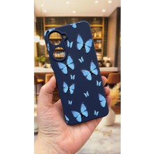Vip Case Realme 10 Uyumlu Mavi Kelebek Desenli Silikon Darbe Emici Klasik Korumalı Rubber Kılıf