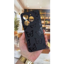 Vip Case Tecno Spark 20/20C Uyumlu Siyah Kelebek Desenli Silikon Darbe Emici Klasik Korumalı Rubber Kılıf