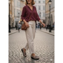 Shoemix Hakiki Deri Kadın Vizon Topuk Dikeni Destekli Comfort Dolgu Taban Loafer Ayakkabı