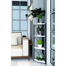 Dekozum 4 Raflı Metal Köşe Rafı Çiçeklik Saksılık Çok Amaçlı Dekoratif Raf Standı