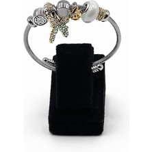 Pangu Kurdele Detaylı Gümüş Renk Çelik Charm Bileklik