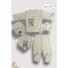 Babymet %100 Organik Pamuk 5 Parça Yenidoğan Hastane Çıkış Seti – Kral Taç Nakışlı Doğal