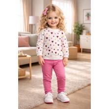 Baby Collection Kız Çocuk Kalpli Puantiyeli Uzun Kollu Sweatshirt & Pembe Pantolon Takımı