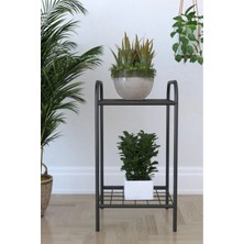 Dekozum 2 Raflı Dekoratif Amaçlı Metal Saksı Standı Ayaklı Saksılık Çiçeklik - Siyah