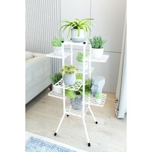 Dekozum Beyaz Alin 8'li Çiçeklik, 8 Raflı Saksı Standı, 8 Raflı Plastik Saksılık, Dekoratif Saksılık