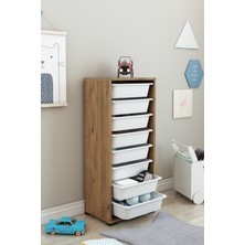 Dekozum Kids Modern Tasarımlı 8 Sepetli Oyuncak Dolabı Çam-Beyaz 122 cm Genişlik 30 cm Derinlik