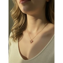 Kokoş Çelik Kolye Taş Detay Pembe Kalpli