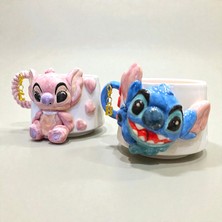 Bonita Bon Luxe 3D Kabartmalı Hediye Harf Charmlı El Yapımı Kişiselleştirilebilir Lilo ve Stitch  Seramik Kupa