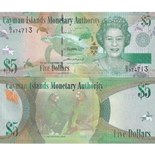 Özbience Cayman Adaları 2018 5 Dolar Kraliçe Elizabeth Yabancı Koleksiyon Kağıt Para