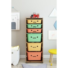 Dekozum Kids Renkli 6 Sepetli Oyuncak Dolabı 45 cm Derinlik 30 cm Yükseklik 122 cm Saklama Kutusu