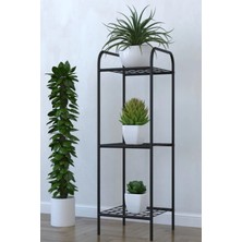 Dekozum 3 Raflı Dekoratif Amaçlı Metal Saksı Standı Rafı Ayaklı Saksılık Çiçeklik - Siyah