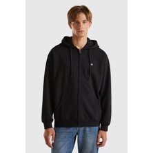United Colors Of Benetton Siyah Erkek ERK_%100 Pamuk Dar Kesim Fermuarlı Kapüşonlu Sweatshirt Model Kodu: ( 342ZU500P100)