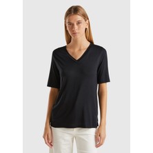 United Colors Of Benetton Siyah Kadın / Kız Bn_viskoz Karışımlı V Yaka T-Shirt Model Kodu: ( 3Z12D401G100)