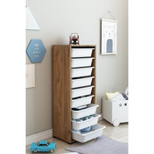 Dekozum Kids 9 Sepetli Oyuncak Dolabı Organizer Saklama Depolama Box Çam-Beyaz