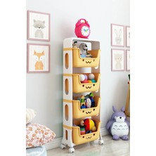 Dekozum Jerry 4 Katlı Oyuncak Dolabı, Oyuncak Organizeri, Sepetli Oyuncak Dolabı Sarı