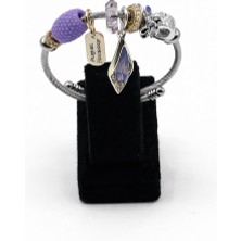 Pangu Mor Taş ve Damla Detaylı Gümüş Renk Çelik Charm Bileklik