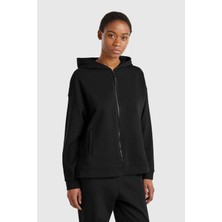 United Colors Of Benetton Siyah Kadın / Kız Kdn_logo Baskı Detaylı Kapüşonlu Relax Fit Sweatshirt Model Kodu: ( 3UNID500R100)