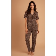 Kısa Kol Leopar Kadın Pijama Takımı