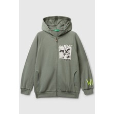 United Colors Of Benetton Haki Erkek Ej_önü ve Arkası Baskılı Fermuarlı Yan Cepli Sweatshirt Model Kodu: ( 33NVC505A075)