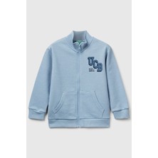 United Colors Of Benetton Mavi Erkek Ek_logo Detaylı Önü Fermuarlı Ribana Detaylı Sweatshirt Model Kodu: ( 3J70G503XMAVİ)