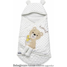 Luna Çeyiz Hediyelik Bebecix Ballı Ayı Bebek Kundağı – Kapüşonlu, Kulaklı Tasarım – %80 Polyester %20 Pamuk – Yenidoğan Kundak Battaniyesikrem