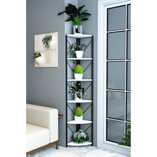 Dekozum 6 Raflı Metal Köşe Rafı Saksılık Çiçeklik Çok Amaçlı Dekoratif Duvar Rafı 180 cm