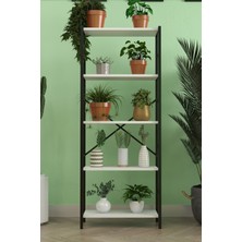 Dekozum 5 Raflı Dekoratif Çiçeklik Raf Metal ve Ahşap Çok Katlı Saksılık 150 cm