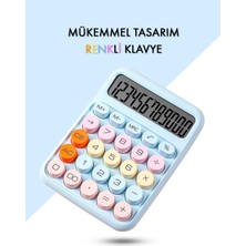 PremiumPort Renkli 12 Haneli Yuvarlak Tuşlu Mavi Hesap Makinesi, 4 Fonksiyon, Pil Hediye